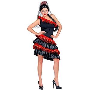 Widmann - Senorita kostuum Spaans, jurk, hoofddeksel met sluier, flamengo, carnaval, themafeest
