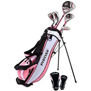 Roze junior golfclubset voor meisjes van 3 tot 5 jaar (hoogte 91 tot 100 cm), alleen linkshandigen, de set bevat: bestuurder, hybride hout, 7 ijzers en putter, steuntas en 2