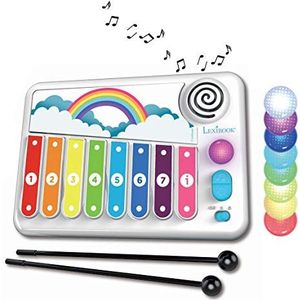 Lexibook, Xylofun, elektronische xylofoon voor kinderen, muziekspel, 8 noten, lichtgeleiding, 2 hamers inbegrepen, wit/blauw, K340