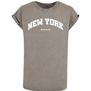 MERCHCODE Mp0007665-dames New York Wording-Acid Washed T-shirt, asfalt, L dames, asfalt, L, Asfalt, L