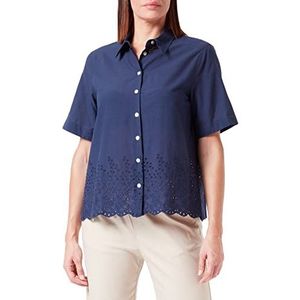 Seidensticker Blouse voor dames - modieuze blouse met borduurwerk - blousekraag - korte mouwen - 100% katoen, Blauw