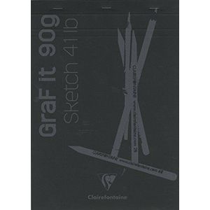 Clairefontaine - Graf It 96841C schetsblok wit gelijmd (80 vellen) - DIN A4, tekenpapier 90 g/m², zwarte omslag, microgeperforeerd, van boven gelijmd