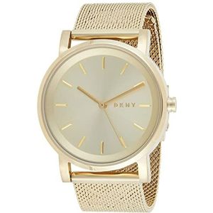 DKNY Soho polshorloge met drie wijzers, roestvrij staal, kleur: goud, één maat, armband, Kleur: zwart., Armband