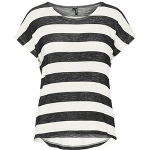 VERO MODA Vrouwelijk bovenstuk met korte mouwen met gestreept, meerkleurig (Black Snow White)