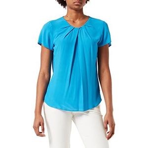 Seidensticker Blouse voor dames, modieuze blouse, ronde hals, korte mouwen, 100% viscose, middenblauw