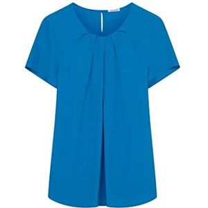 Seidensticker Blouse voor dames, modieuze blouse, ronde hals, korte mouwen, 100% viscose, Medium Blauw