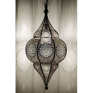 Malha oosterse lamp, 50 cm, E14 sokkel, Marokkaans design, hanglamp uit Marokko, oosterse lampen voor woonkamer, keuken of om boven de eettafel te hangen (zilver)
