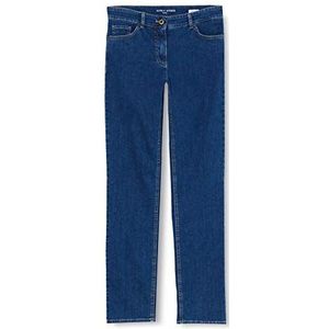 Gerry Weber Dames Jeans 5-Pocket Straight Fit Korte Taille 5-Pocket Effen Used Effect Korte Taille Kort, Denim blauw