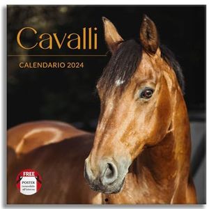 Paarden wandkalender 2024, ideaal voor kantoor en thuis, 12 maanden, 30 x 30 cm + cadeauposter inbegrepen.
