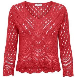 JDY Jdynew Sun 3/4 cropped pullover Knt Noos gehaakt overhemd met V-hals voor dames (1 stuk), Mars Rood, XS