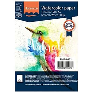 VARTA Vaessen Creative Florence 20 vellen aquarelpapier, A6, wit, 300 g/m², oppervlak in kunstenaarskwaliteit voor schilderen, belettering en kunstprojecten, glad, 300 g/m²