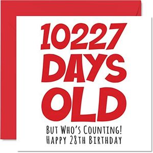 28e verjaardag kaart voor mannen en vrouwen - 10227 dagen - grappige volwassen verjaardagskaart voor broer, zus, zoon, dochter, neef, 145 mm x 145 mm