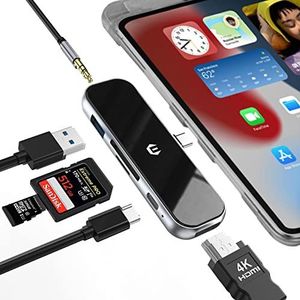 BIGBIG WON USB-poort, USB C multipoortadapter voor Surface, Dell, HP, XPS, Lenovo, 6-in-1 HDMI-hub met PD 100 W en 3,5 mm hoofdtelefoonaansluiting