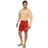 Smiffys Licenciado oficialmente Baywatch zwemmerskostuum rood met borstspieren en shorts