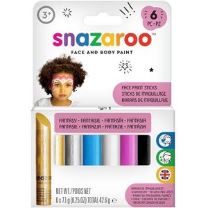 Snazaroo 1160601 Set van 6 make-upstiften voor het gezicht zonder parfum, huidvriendelijk en gemakkelijk te verwijderen met water en zeep, ideaal voor feestjes, Halloween, carnaval, set