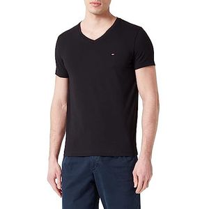 Tommy Hilfiger T-shirt met V-hals, elastisch, S/S, heren, zwart.