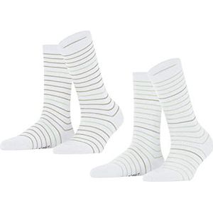 ESPRIT Fine Stripe damessokken, katoen, zwart, grijs, versterkt, fantasie-motief, met fijne strepen, kleurrijk, 2 paar, wit (Raw White 2100)