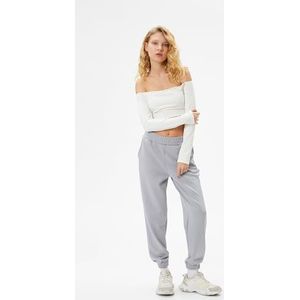 Koton Pantalon de jogging pour femme avec poches hautes, tissu modal, Gris (033), L