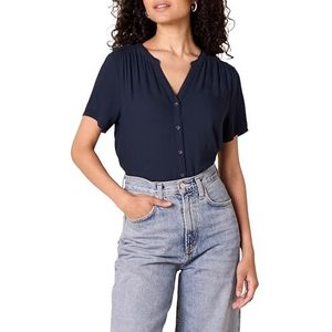 Amazon Essentials Chemisier tissé à manches courtes pour femme, bleu marine, XS