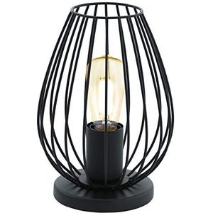 EGLO Newtown Tafellamp, vintage bedlamp, tafellamp van staal en zwarte stof, E27 fitting met schakelaar