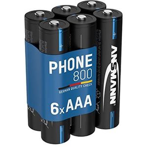 Ansmann 6 x AAA 800 mAh NiMH 12V telefoonbatterijen - Oplaadbare Micro AAA DECT-telefoon met lage zelfontlading - Ideaal voor draadloze telefoons en babyfoons - Zwart