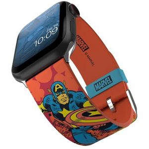 Marvel Captain America armband met zwart licht, officieel gelicentieerd product, compatibel met alle maten en series van Apple Watch (horloge niet inbegrepen)