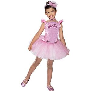 RUBIE'S - Officieel Barbie – Barbie-prinsessenkostuum met pailletten voor kinderen – maat 9 - 10 jaar – kostuum met roze ballerina-tutu-jurk, haarband en halsketting