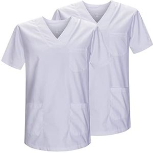 Misemiya - 2 stuks – werkkleding unisex kraag PIC korte mouwen uniform ziekenhuis – Ref.817, Wit 21