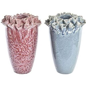 Vaas DKD Home Decor Bloem Roze Turkoois Keramiek 18 x 18 x 25 cm 16 x 16 x 26 cm Mediterrane (2 Stuks)