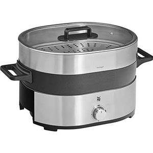 WMF Lono Hot Pot & Elektrische stomer 3,6 l, Chinese fondue voor 6 personen, elektrische stoompan, stoomopzetstuk voor Dim Sum, Bao, kookmand, 1700 W, mat roestvrij staal