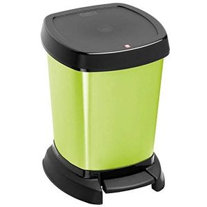 Rotho Paso Afvalemmer voor de badkamer, 6 l, met pedaal en deksel, kunststof (PP), BPA-vrij, groen/metallic, 6 l (23,4 x 21,9 x 29,2 cm)