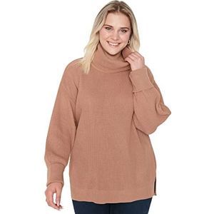 Trendyol Effen trui rolkraag oversized trainingspak dames camel, 3XL, Kameel.