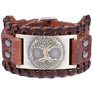 Vintage Nordic amulet Viking levensboom Yggdrasil Bruin lederen armband met Keltische knoop metalen heren, Metaal