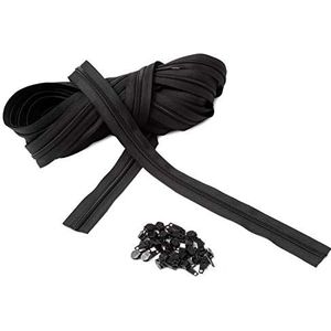 IPEA Ritssluiting 5# doorlopende ketting – 10 meter – nylon touw + 25 schuivers inbegrepen – ritssluiting – op maat te snijden voor naaien, keuze uit 3 kleuren, zwart, breedte 30 mm