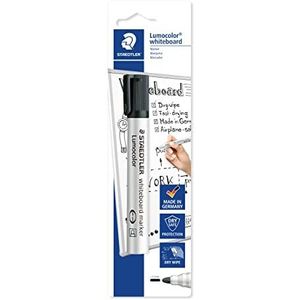 STAEDTLER Lumocolor Marker, zwart, droog uitwisbaar, streepvrij, afgeronde punt ca. 2 mm breed, hoge kwaliteit, Made in Germany, 1 marker op blisterkaart, 351-9 BKDA