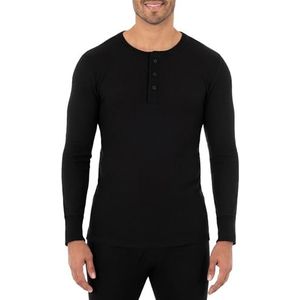 Fruit of the Loom Men's Recycled Waffle Thermal Underwear Henley Top (1 and 2 Packs), Black, Small