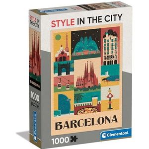 Clementoni - Style in The City Barcelona-1000 stukjes, puzzel stad, auteursillustraties, verticaal, plezier voor volwassenen, gemaakt in Italië, meerkleurig, 39847