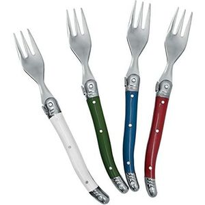 NERTHUS 1 set met 4 snakcs-vorken, rood, blauw, groen, wit, roestvrij staal