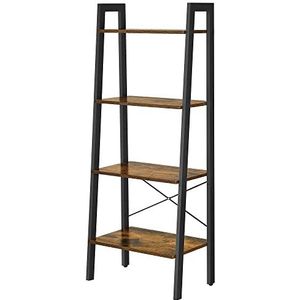 VASAGLE Plank, boekenkast met 4 niveaus, ladderrek, staand rek, voor woonkamer, slaapkamer, keuken, thuiskantoor, industrieel design, stalen frame, vintage bruin-zwart LLS44X