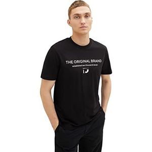 TOM TAILOR Denim slim fit T-shirt voor heren met logoprint van katoen, 29999 - zwart.