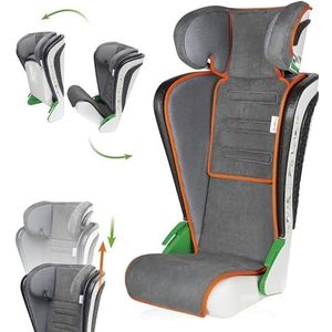 WALSER Noemi Autostoel, opvouwbaar kinderzitje met in hoogte verstelbare hoofdsteun, ECE R129 getest, schaalbaar 3-8 jaar, antraciet/oranje