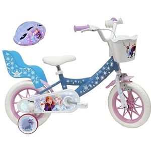 Vélo ATLAS Fiets 12 inch Frozen voor meisjes, uitgerust met 1 rem, voormand, poppenhouder achter, spatbescherming, behuizing en stabilisatoren + helm voor kinderen, hemelsblauw, 12