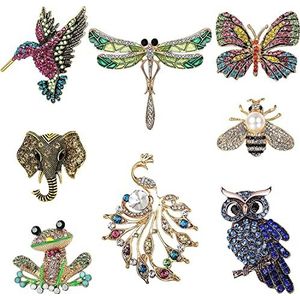 Adramata - Set van 8 broches voor dameskleding, kristallen broches, broches voor dikke truien, kleurrijk, vlinderspelden, sieraadspelden voor vrouwen, cadeau voor moeder