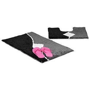 relaxdays Badkamermatten set, 2-delig, Badmat  WC-mat, 80 x 50 cm grijs