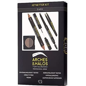 Arches and Halos Jetsetter Brow Kit – Dark For Women 6 Pc 1 Pc Twezer, 0,012 oz potlood, 0,088 oz poeder, 0,17 6 oz potlood, 0,176 oz gel, make-up tas