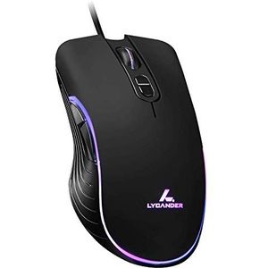 LYCANDER Optische muis, bekabeld, USB, met DPI instelbaar tot 6400, 7 toetsen, LED-kabel, 1,5 m