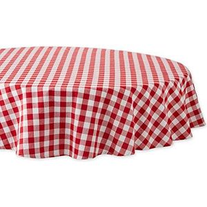 DII Rond tafelkleed, 100% katoen, machinewasbaar, voor diner, zomer en picknick, 177,8 cm, motief met rode ruitjes, tango, voor 4 personen