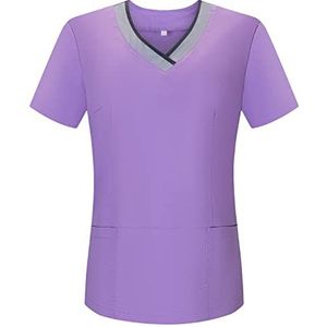 Misemiya - Werkkleding, elastisch, voor dames, korte mouwen, klinisch uniform, hotelreiniging, Ref.G718, lila, XS, Lila.