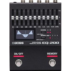 EQ-200 BOSS programmeerbare grafische equalizer, een dubbele 10-bands EQ met instelbaar frequentiebereik, veelzijdige signaalstroom en invoeging van pre/post-effecten