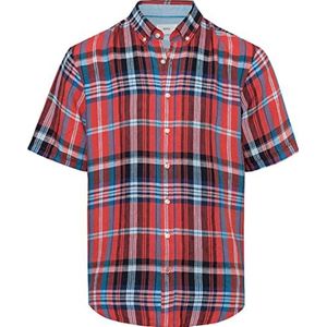 BRAX Style Dan C Pure Linen overhemd met korte mouwen van linnen met ruitpatroon voor heren, Watermeloen rood